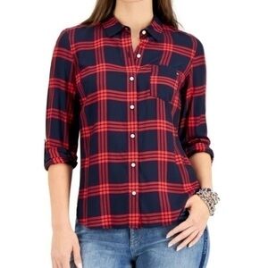 Tommy Hilfiger NWOT plaid roll tab button front shirt M